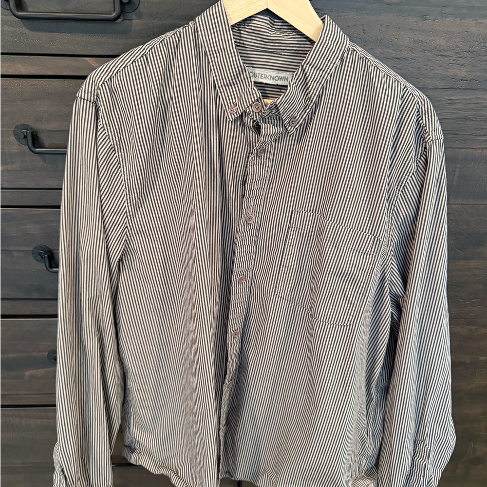 Outerknown Men’s XL Black and Tan Striped Casual Shirt